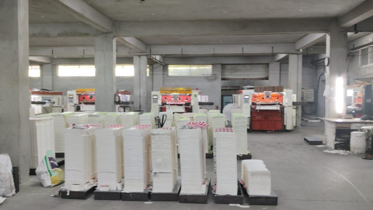 Stacks of finished paper cup blanks ready for dispatch
